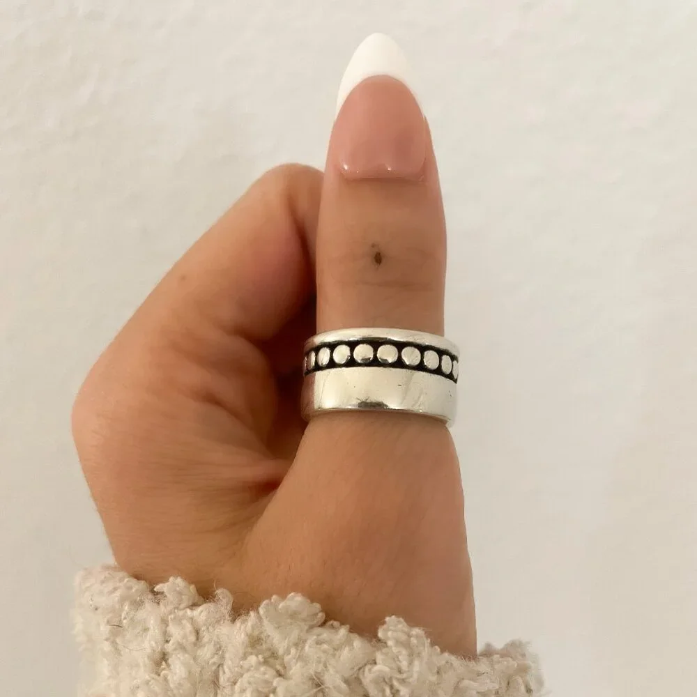 925 Sterling Silver Chunky Ring Vintage Ring Thick Wide Ring Band - Picture 9 of 9